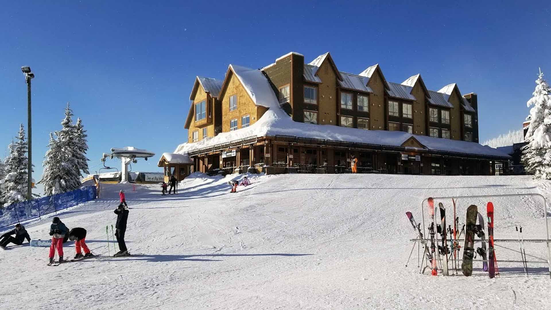 the village centre plaza chair at big white ski resort